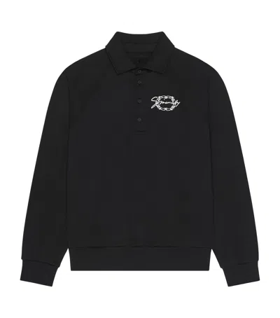 Givenchy Embroidered Logo Fleece Polo Sweatshirt In Black
