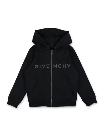 Givenchy Kids' Fleece Zip Hoodie Logo In Black