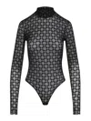 Givenchy Flocked Velvet Monogram Bodysuit In Sheer Tulle In Black
