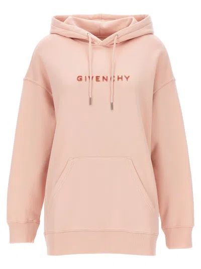 Givenchy Flocked Logo Hoodie Sweatshirt In Pink