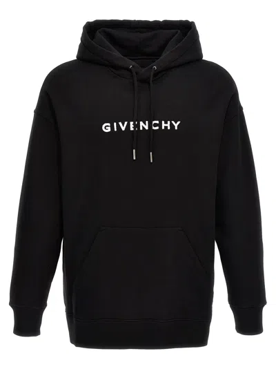 Givenchy Flocked Logo Hoodie Sweatshirt In Black