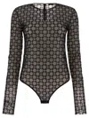 Givenchy Flocked Velvet Monogram Bodysuit In Sheer Tulle In Gray