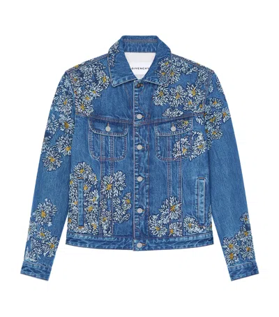 Givenchy Blouson En Denim Bleu Avec Broderie Pompom In Blue