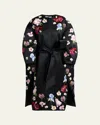 Givenchy Floral Embroidered Silk Oversized Coat In Orange