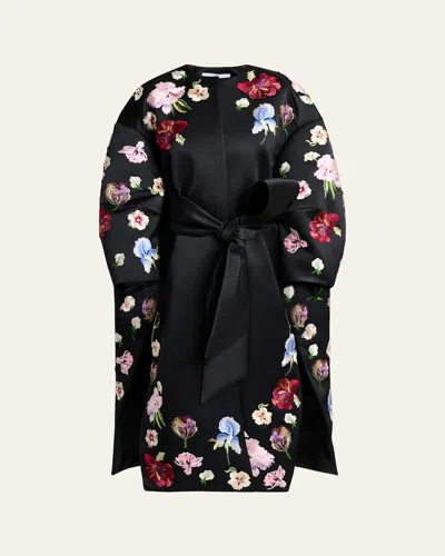 Givenchy Floral Embroidered Silk Oversized Coat In Orange