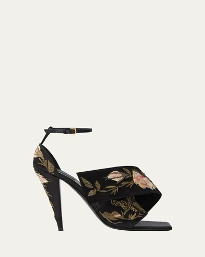 Givenchy Floral Embroidered Twisted Rib Sandals In Black