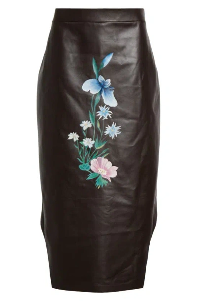 GIVENCHY FLORAL MOTIF LOW-HIGH LEATHER SKIRT