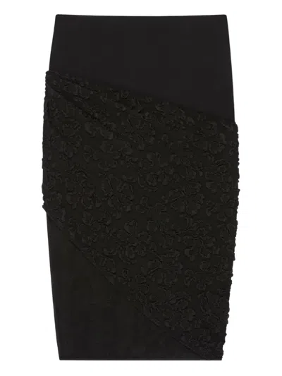 Givenchy Asymmetric Draped Skirt In Jersey With Floral Pattern In Black