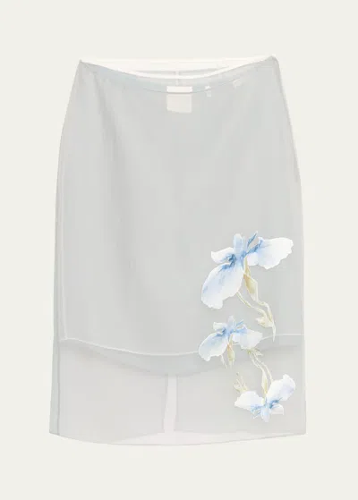 Givenchy Floral Print Chiffon Overlay Skirt In White
