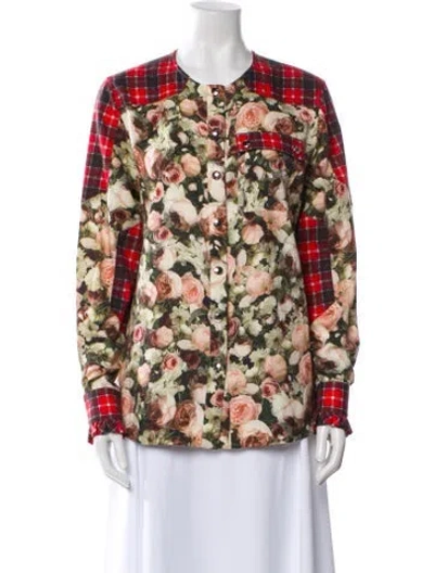 Pre-owned Givenchy Floral Print Crew Neck Blouse In Pink