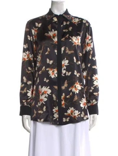 Pre-owned Givenchy Floral Print Long Sleeve Blouse In Black