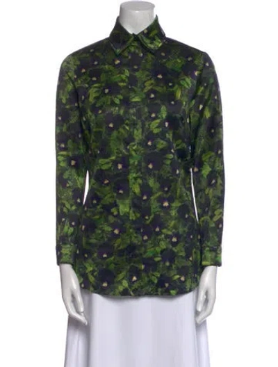 Pre-owned Givenchy Floral Print Long Sleeve Button-up Top In Green
