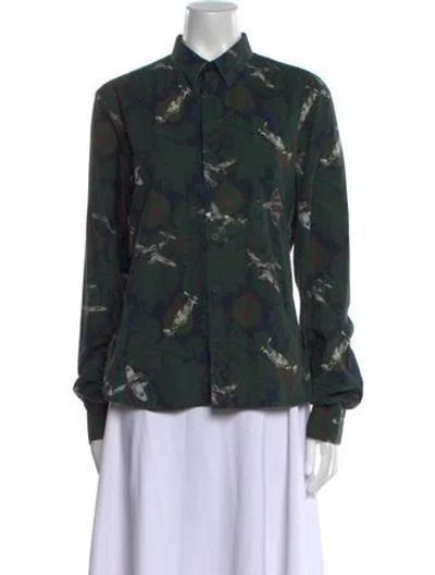 Pre-owned Givenchy Floral Print Long Sleeve Button-up Top In Green