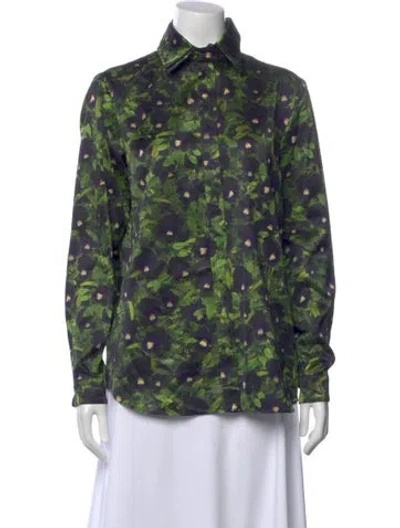 Pre-owned Givenchy Floral Print Long Sleeve Button-up Top In Green