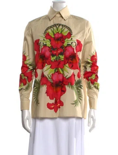 Pre-owned Givenchy Floral Print Long Sleeve Button-up Top In Neutrals