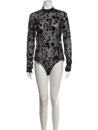 Pre-owned Givenchy Floral Print Mock Neck Bodysuit In Black