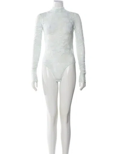 Pre-owned Givenchy Floral Print Mock Neck Bodysuit In White