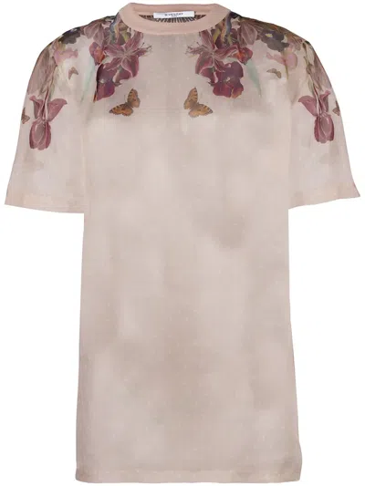 Givenchy Floral Print Sheer T-shirt In Pink