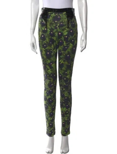 Pre-owned Givenchy Floral Print Skinny Leg Pants In Green