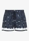 Givenchy Mens Dark Navy Roses Drawstring Silk Shorts In Blue