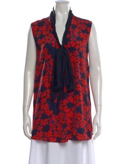Pre-owned Givenchy Floral Print Tie Neck Top In Red