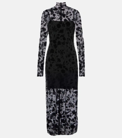 Givenchy Floral Tulle Midi Dress In Black