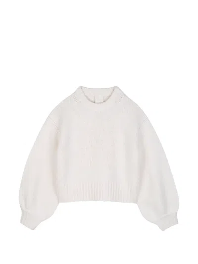 Givenchy Kids' Floral-embroidered Balloon-sleeve Wool Sweater In White
