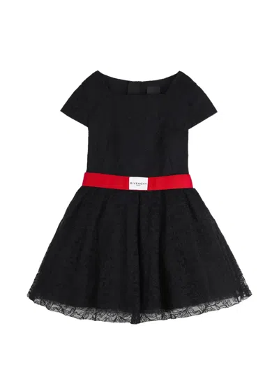 Givenchy Kids' Floral-lace Belted Dress In Black