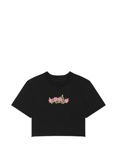 Givenchy Floral-print Cropped T-shirt In Black