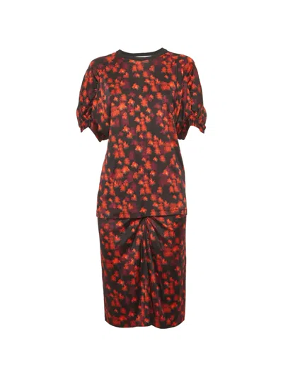 Pre-owned Givenchy Floral-print Puff-sleeves Midi Skirt Set In Black