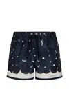 Givenchy Mens Dark Navy Roses Drawstring Silk Shorts In Black
