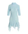Givenchy Ribbed Ruffle Hem Turtleneck Minidress In Blue