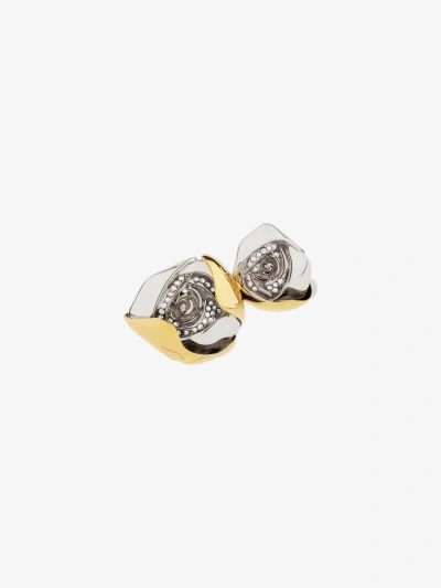 Givenchy Flower Double Fingers Ring In Metal With Crystals In Golden/silvery