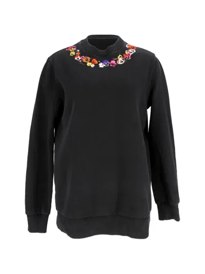 Pre-owned Givenchy Flower-embroidered Cotton Sweatshirt In Black