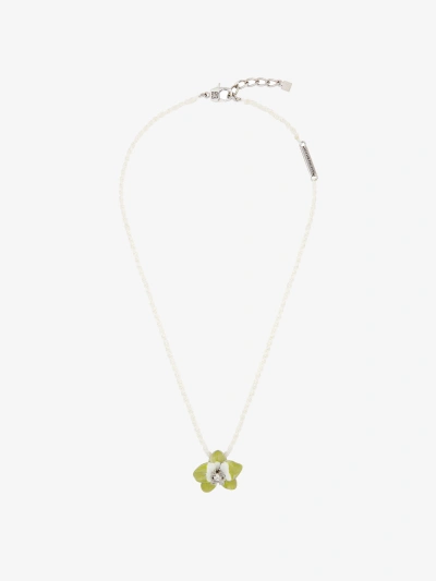 Givenchy Flower Necklace In Metal, Enamel, Crystal And Macrame In Metallic