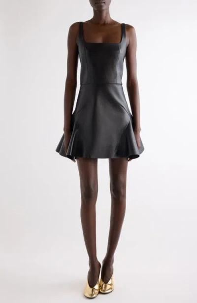 Givenchy Fluted Leather Fit & Flare Minidress In Black