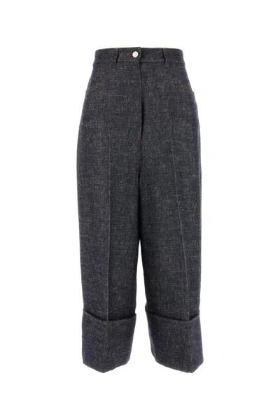 GIVENCHY DENIM BLUE LINEN BLEND PALAZZO PANT