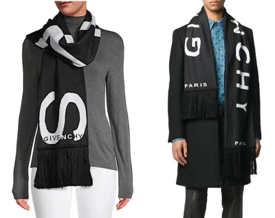 Pre-owned Givenchy Football Iconic Scarf Unisex Paris Logo Scarf Mufflers Stole Cloth Wrap In Black, White
