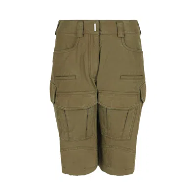 Pre-owned Givenchy Frayed Multi-pocket Cargo Shorts 'olive Green' | Women's Size 34