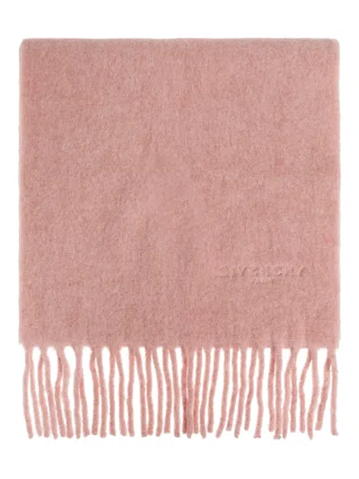 Givenchy Logo Embroidered Fringed Scarf In Pink