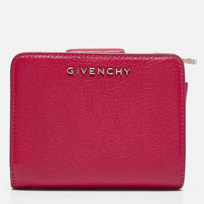 Pre-owned Givenchy Fuchsia Leather Pandora Compact Wallet In Pink