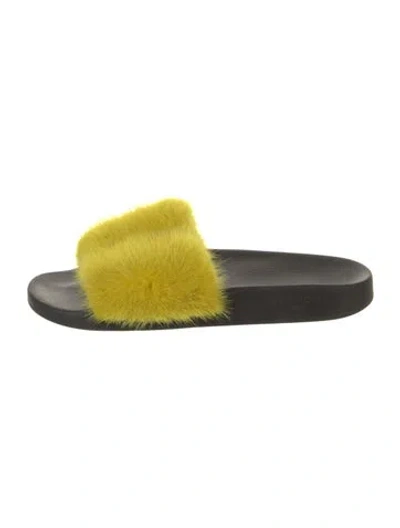 Pre-owned Givenchy Fur Animal Print Slides In Yellow