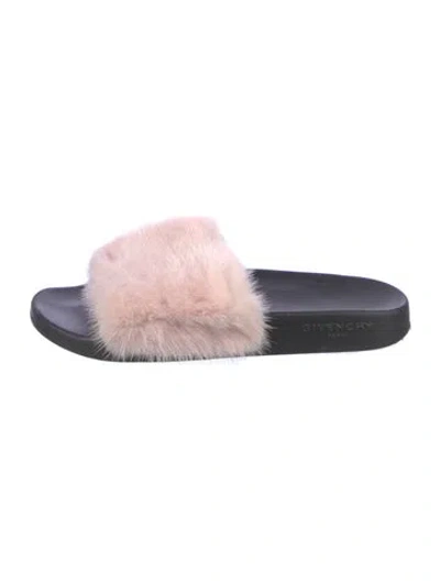 Pre-owned Givenchy Fur Colorblock Pattern Slides In Black