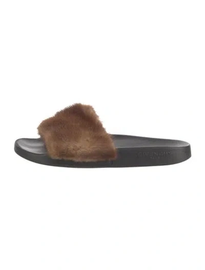Pre-owned Givenchy Fur Colorblock Pattern Slides In Brown