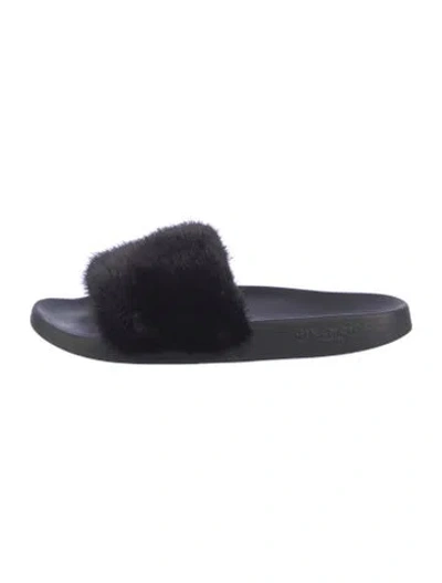 Pre-owned Givenchy Fur Fur Trim Slides In Black