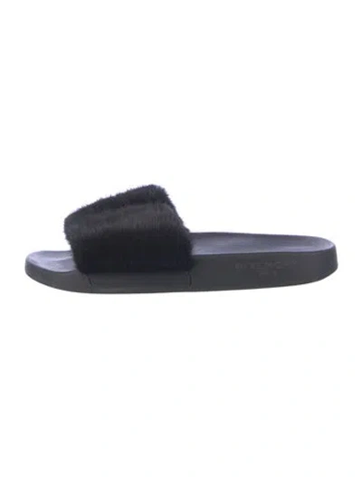 Pre-owned Givenchy Fur Fur Trim Slides In Black