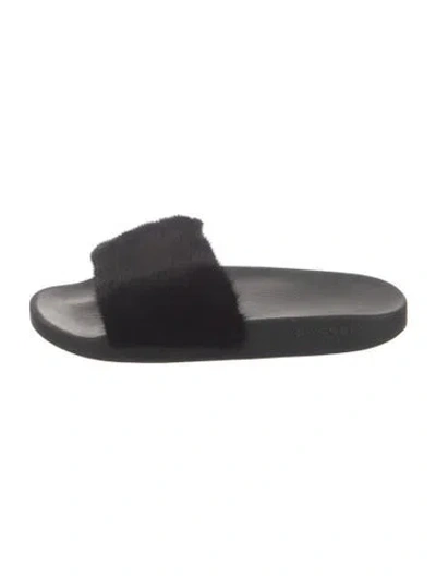 Pre-owned Givenchy Fur Fur Trim Slides In Black