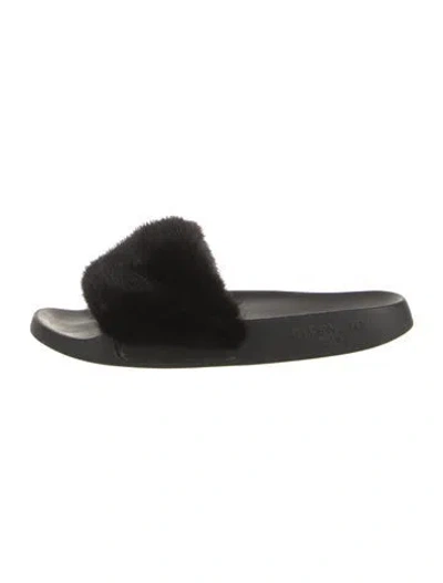 Pre-owned Givenchy Fur Fur Trim Slides In Black