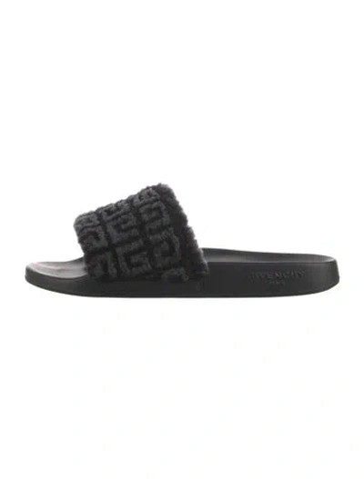 Pre-owned Givenchy Fur Printed Slides In Black