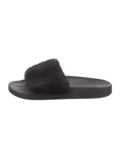 Pre-owned Givenchy Fur Slides In Black